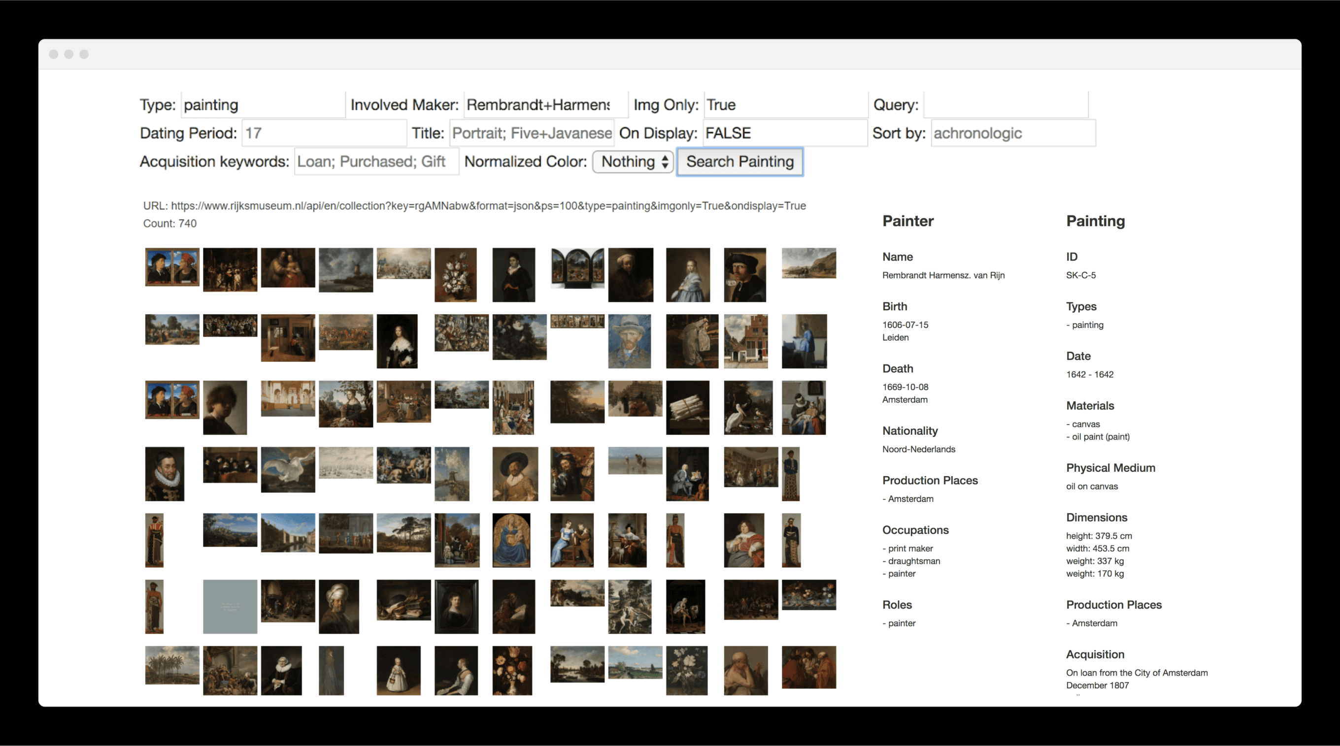 Internal interface to query The Rijksmuseum's API